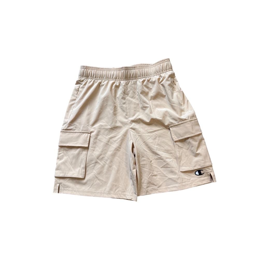 Champion Mens Cargo Shorts Tan Beige Elastic Waist Athletic Casual Small NEW
